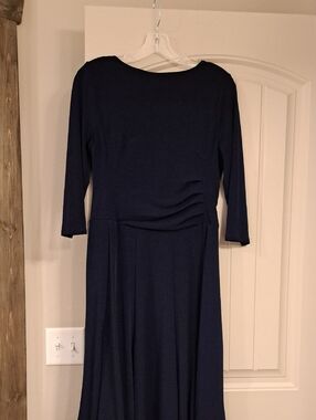 Women's Navy Midi Dress with Subtle Waist Detail